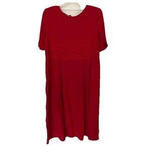 Vintage Sarah Elizabeth Dress 16W Red Midi Dress Embroidered Prairie